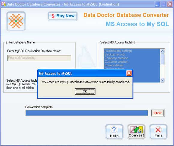 Screenshot of MDB to MySQL Converter 2.0.1.5