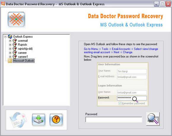 Outlook Password Restoration Software screenshot