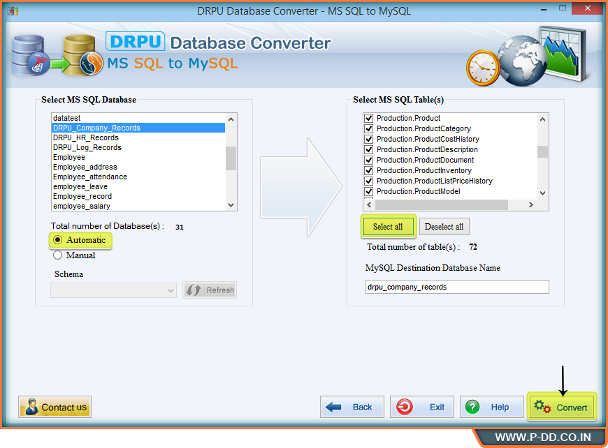 MySQL- MS SQL DB Converter
