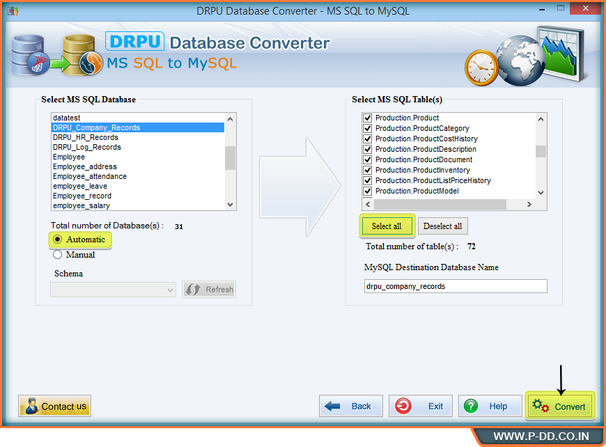 MS SQL to MySQL Database Converter