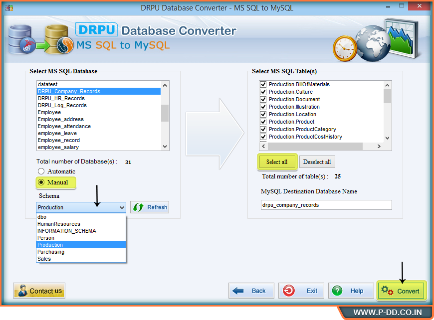 MySQL- MS SQL DB Converter