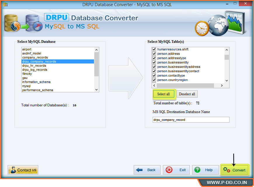 MySQL- MS SQL DB Converter