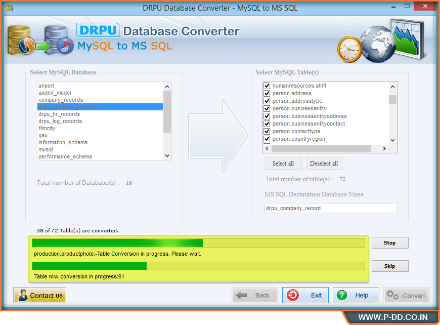 MySQL- MS SQL DB Converter